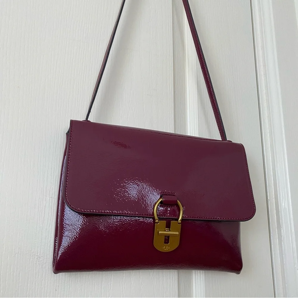 Tory Burch Burgundy Wine Red Maroon Patent Leather Shoulder Bag
